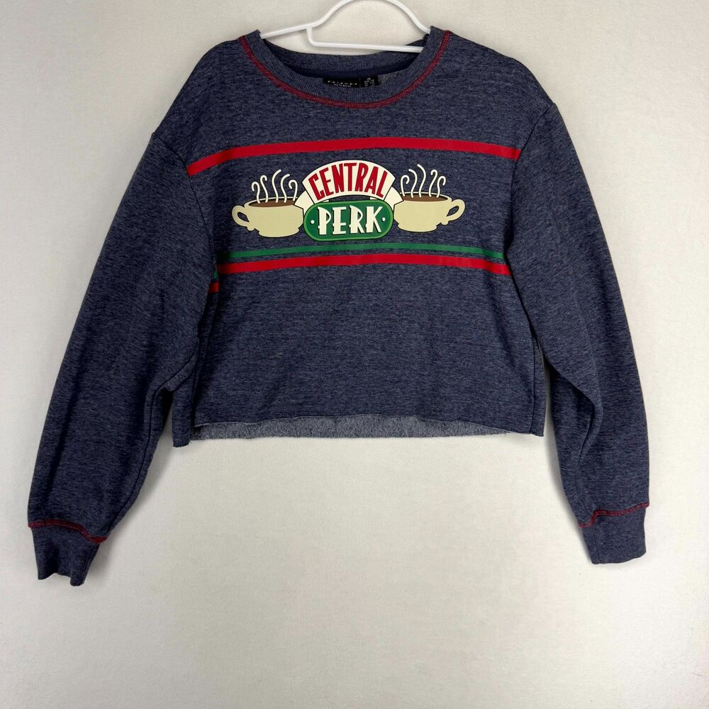 Friends The TV Series Womens Cropped Long Sleeve Blue Fleece Sweater Size XS